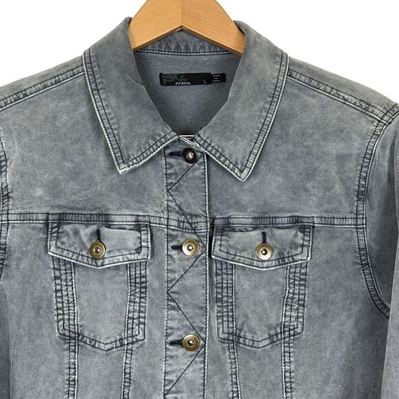 Prana Corduroy Jacket Womens Large Gray Trucker Stretch Casual Organic Cotton - Picture 2 of 10